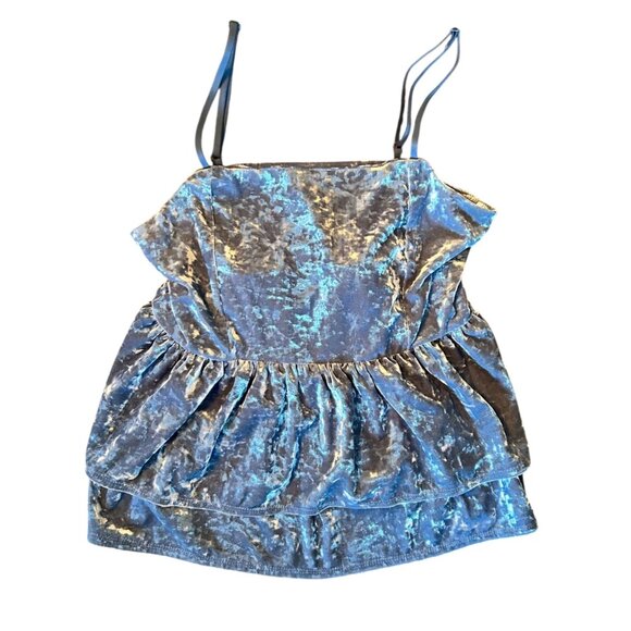 American Eagle Blue Velvet Peplum Babydoll Coquette Camisole Top XS - Picture 1 of 5